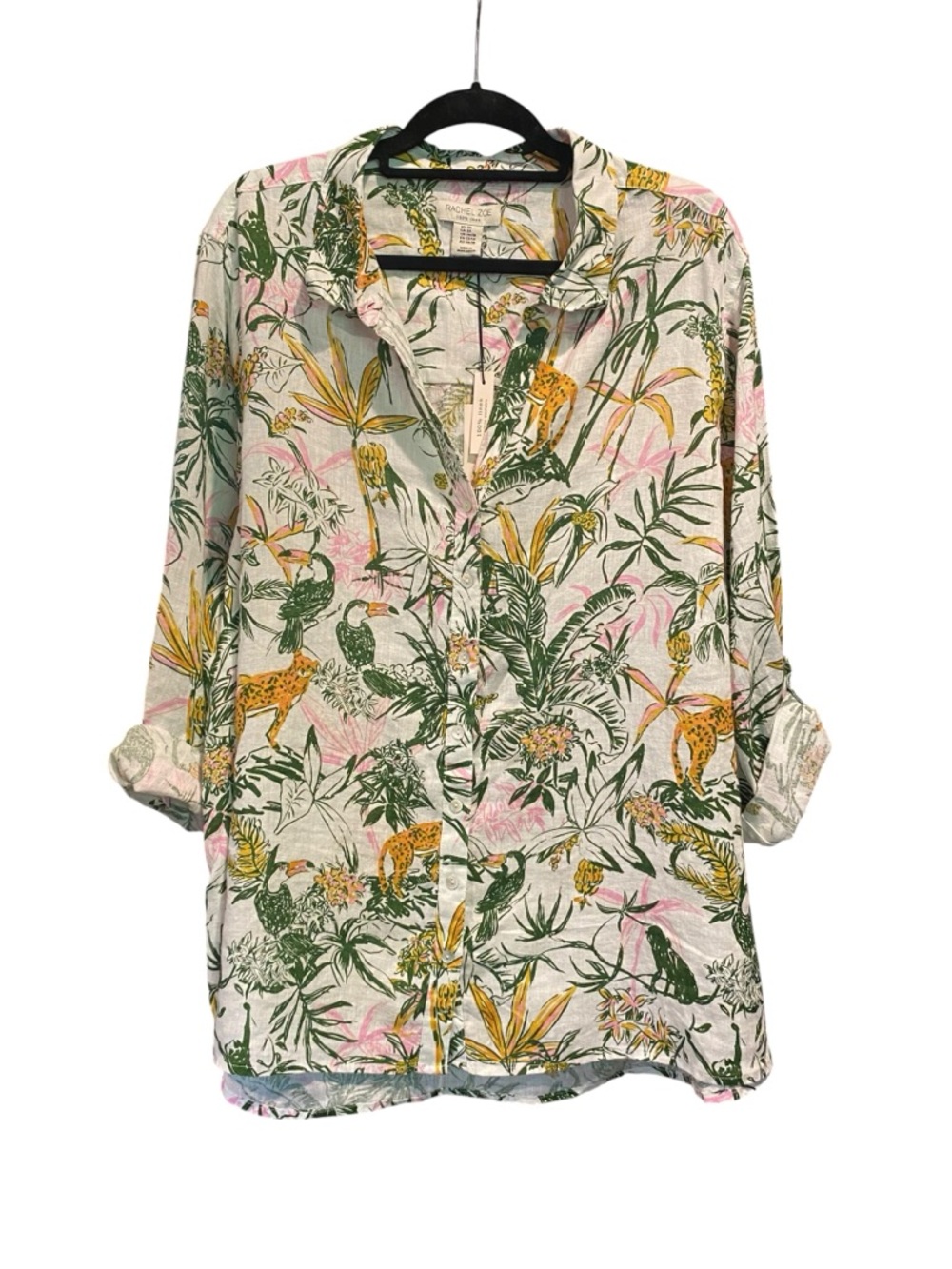 Rachel Zoe Womens Tropical Cheetah Safari Print Linen Shirt Plus Size 3X NWT